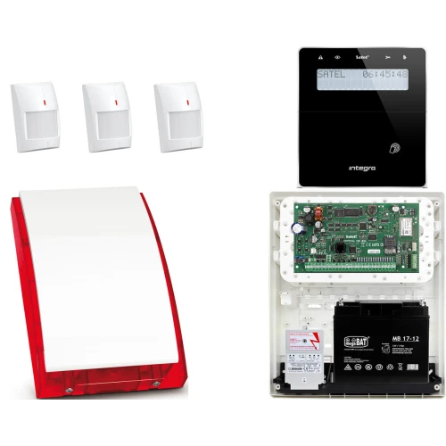 System alarmowy bezprzewodowy SATEL INTEGRA: Płyta Główna Integra 128-WRL + Manipulator bezprzewodowy INT-KWRL2-BSB + 3 x Czujka APD-100 + Sygnalizator Bezprzewodowy ASP-105 + Akcesoria