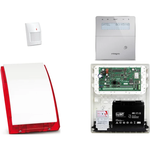 System alarmowy bezprzewodowy SATEL INTEGRA: Płyta Główna Integra 128-WRL + Manipulator bezprzewodowy INT-KWRL-SSW + 1 x Czujka APD-100 + Sygnalizator Bezprzewodowy ASP-105 + Akcesoria