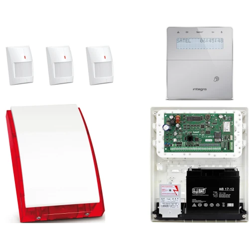 System alarmowy bezprzewodowy SATEL INTEGRA: Płyta Główna Integra 128-WRL + Manipulator bezprzewodowy INT-KWRL-SSW + 3 x Czujka APD-100 + Sygnalizator Bezprzewodowy ASP-105 + Akcesoria