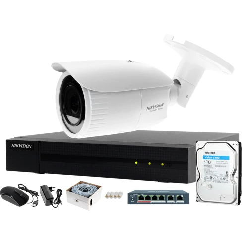 System monitoringu podwórka, placu Hikvision Hiwatch Rejestrator IP HWN-4104MH + 1x Kamera 4MPx HWI-B640H-V + Akcesoria
