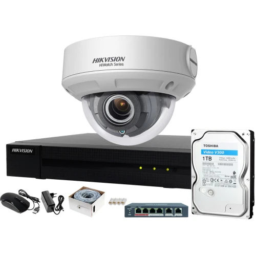 Tani monitoring domowy Hikvision Hiwatch Rejestrator IP HWN-4104MH + 1x Kamera FullHD HWI-D620H-Z + Akcesoria