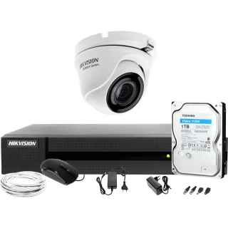 Tani monitoring mieszkania podwórka Hikvision Hiwatch Turbo HD AHD CVI rejestrator 4 kanałowy + 1 x kamera HWT-T240-M 1TB Akcesoria