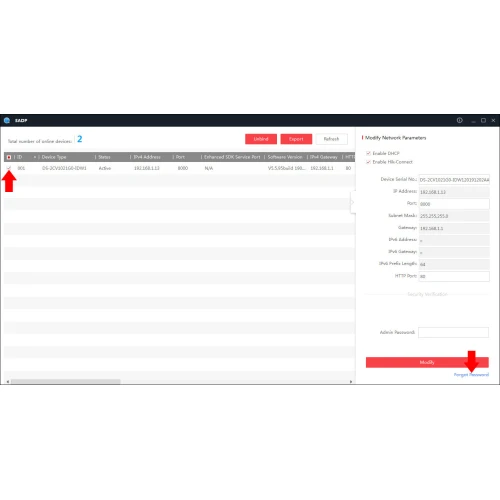 Zrzut ekranu przedstawia interfejs oprogramowania do zarządzania urządzeniami sieciowymi, z listą urządzeń i szczegółowymi parametrami sieciowymi po prawej stronie. Na liście znajduje się jedno aktywne urządzenie z adresem IP 192.168.11.3.
