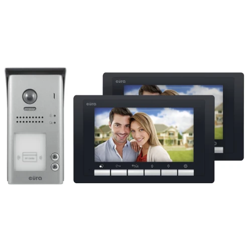 Wideodomofon EURA VDP-70A5/N BLACK 2EASY. dwurodzinny, 2x LCD 7", 2-żyłowy, Natynkowy, Czytnik