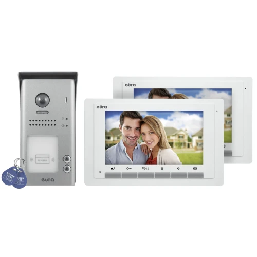 Wideodomofon EURA VDP-70A5/N WHITE 2EASY, dwurodzinny, 2x LCD 7", 2-żyłowy, Natynkowy, Czytnik