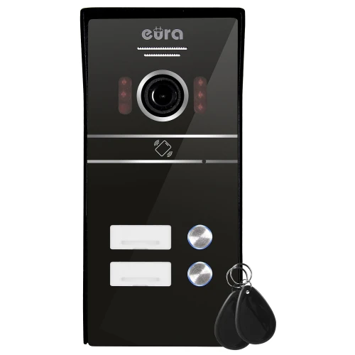 Wideodomofon EURA VDP-82C5 dwurodzinny czarny 2x LCD 7'', LCD 7'', FHD, 2 wejścia, Czytnik