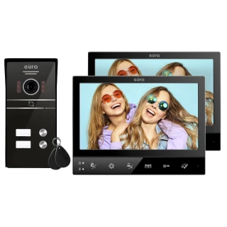 Wideodomofon EURA VDP-80C5 - dwurodzinny, czarny, 2x LCD 7'', FHD, obsługa 2 wejść, kamera 1080p., czytnik RFID, natynk