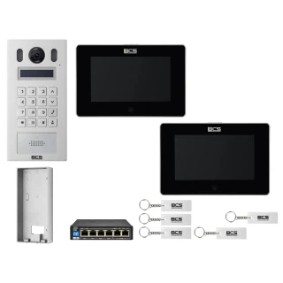 Wideodomofon IP BCS-PAN9201S-S + 2x Monitor BCS-MON7300B-S Czarny, Natynkowy