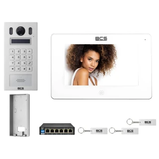 Wideodomofon IP BCS-PAN9201S-S + Monitor BCS-MON7300W-S Biały, Natynkowy