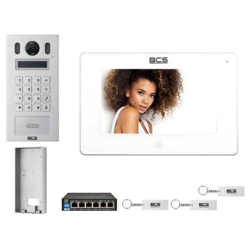 Wideodomofon IP BCS-PAN9201S-S + Monitor BCS-MON7300W-S Biały, Natynkowy
