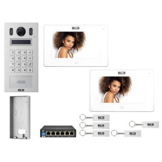 Wideodomofon IP BCS-PAN9201S-S + 2x Monitor BCS-MON7300W-S Biały, Natynkowy
