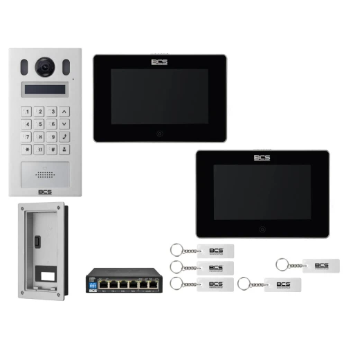 Wideodomofon IP BCS-PAN9201S-S + 2x Monitor BCS-MON7300B-S Czarny, Podtynkowy