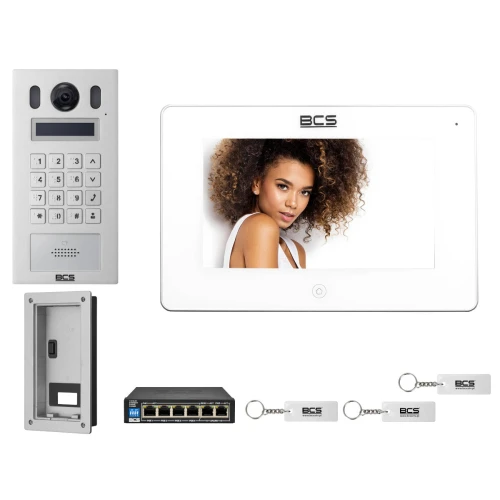 Wideodomofon IP BCS-PAN9201S-S + Monitor BCS-MON7300W-S Biały, Podtynkowy