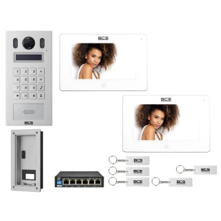 Wideodomofon IP BCS-PAN9201S-S + 2x Monitor BCS-MON7300W-S Biały, Podtynkowy