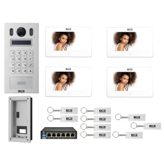 Wideodomofon IP BCS-PAN9201S-S + 4x Monitor BCS-MON7300W-S Biały, Podtynkowy