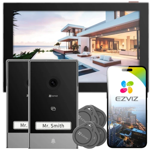 Wideodomofon EZVIZ HP7 2-żyłowy, WiFi, 2 panele zewnętrzne (do 2 wejść), czytnik