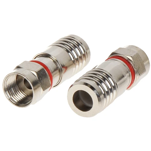 Wtyk kompresyjny F3773 MTC RG59 YAP Metacon wykonany z metalu, z czerwonym pierścieniem uszczelniającym. Produkt przeznaczony do kabli RG59, zapewnia solidne i trwałe połączenie.