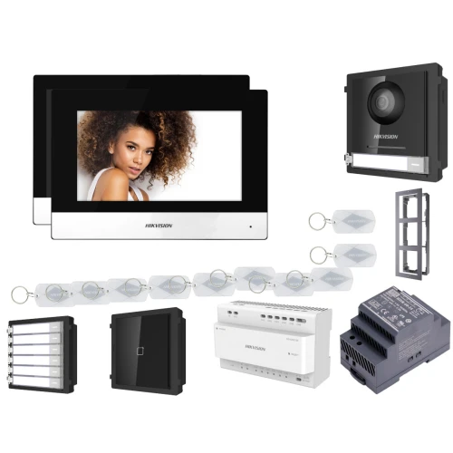 Zestaw 2-rodzinny wideodomofonowy IP Hikvision FullHD Moduł czytnika DS-KD8003-IME2 z 2x Monitor i akcesoria