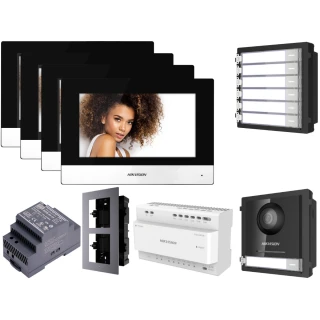 Zestaw 4-rodzinny wideodomofonowy IP Hikvision FullHD DS-KD8003-IME2 z 4x Monitor i akcesoria