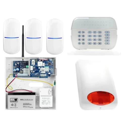 Zestaw alarmowy DSC 3x Czujnik ruchu Manipulator LED Powiadomienie, Sterowanie, Konfiguracja GSM