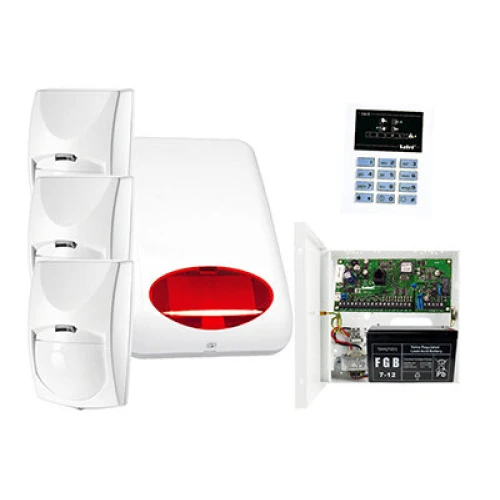 System alarmowy: Płyta główna CA-5 P,Manipulator CA-5 KLED-S, 3x Czujka wewnętrzne Bingo , Sygnalizator SPL-5010 R , Akcesoria