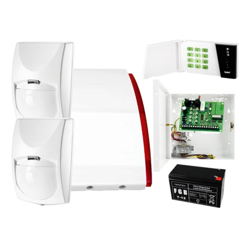 System alarmowy do domu jednorodzinnego: Płyta główna CA-4 VP + Manipulator CA-4 VKLED + 2x Czujnik ruchu + Akcesoria 
