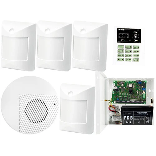 System alarmowy Satel: Płyta główna CA-6 P,Manipulator CA-6 KLED-S, 5x Czujka wewnętrzne Amber, Sygnalizator Wewn., Akcesoria