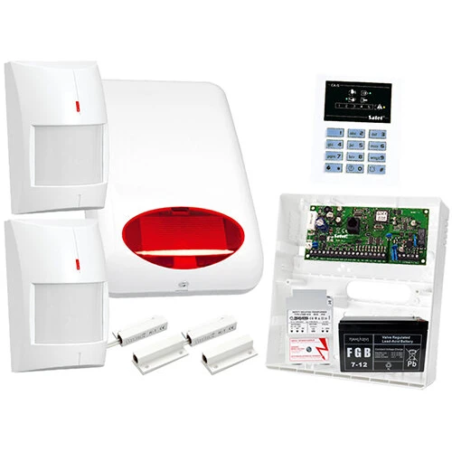 System alarmowy: Płyta główna CA-5 P,Manipulator CA-5 KLED-S, 2x Czujka Grey, 2x Kontaktron K-1, Sygnalizator SPL-5010 R , Akcesoria