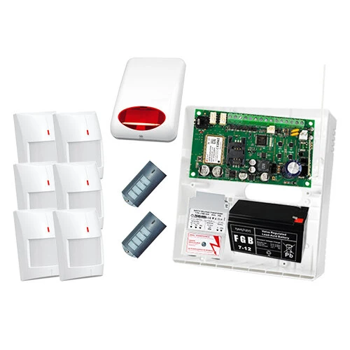 Zestaw alarmowy: Płyta główna MICRA, 2xPilot radiowy T-4, 6x Czujka MPD-300, Sygnalizator SPL-5010 R  , Akcesoria