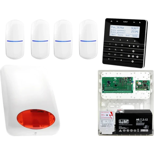 Zestaw alarmowy Płyta główna INTEGRA 128 Manipulator sensoryczny INT-KSG-BSB 4x Czujka SLIM-PIR Sygnalizator zewnetrzny SPL-5010 R