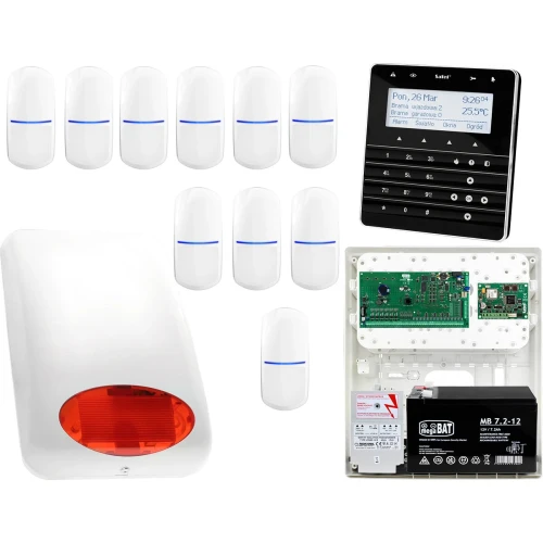 Zestaw alarmowy Płyta główna INTEGRA 128 Manipulator sensoryczny INT-KSG-BSB, 10x Czujka SLIM-PIR Sygnalizator zewnetrzny SPL-5010 R