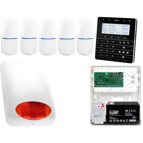 Zestaw alarmowy Płyta główna INTEGRA 64 Manipulator sensoryczny INT-KSG-BSB 5x Czujka SLIM-PIR Sygnalizator zewnetrzny SPL-5010 R