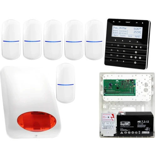 Zestaw alarmowy Płyta główna INTEGRA 64 Manipulator sensoryczny INT-KSG-BSB, 6x Czujka SLIM-PIR, Sygnalizator zewnetrzny SPL-5010 R