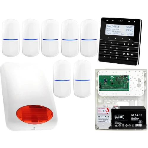 Zestaw alarmowy Płyta główna INTEGRA 64 Manipulator sensoryczny INT-KSG-BSB 7x Czujka SLIM-PIR Sygnalizator zewnetrzny SPL-5010 R