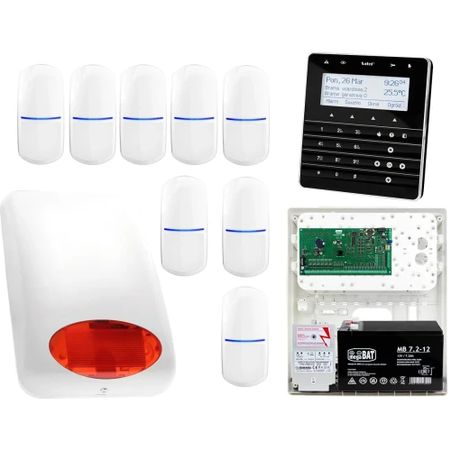 Zestaw alarmowy Płyta główna INTEGRA 64 Manipulator sensoryczny INT-KSG-BSB 8x Czujka SLIM-PIR Sygnalizator zewnetrzny SPL-5010 R