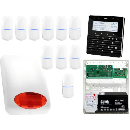 Zestaw alarmowy Płyta główna INTEGRA 64 Manipulator sensoryczny INT-KSG-BSB, 10x Czujka SLIM-PIR Sygnalizator zewnetrzny SPL-5010 R