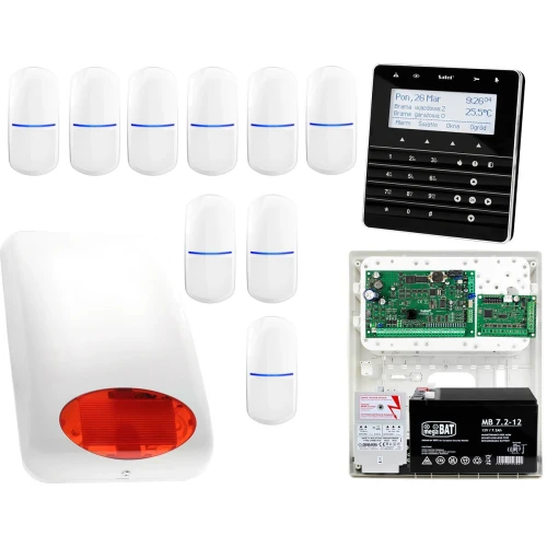 Zestaw alarmowy Płyta główna INTEGRA 32 Manipulator sensoryczny INT-KSG-BSB 9x Czujka SLIM-PIR Sygnalizator zewnetrzny SPL-5010 R