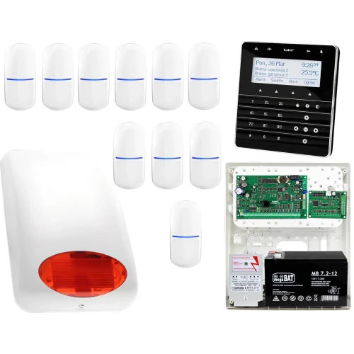 Zestaw alarmowy Płyta główna INTEGRA 32 Manipulator sensoryczny INT-KSG-BSB, 10x Czujka SLIM-PIR Sygnalizator zewnetrzny SPL-5010 R