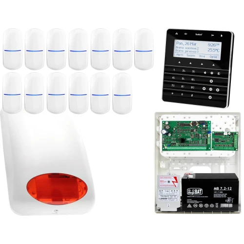Zestaw alarmowy Płyta główna INTEGRA 32 Manipulator sensoryczny INT-KSG-BSB 13x Czujka SLIM-PIR Sygnalizator zewnetrzny SPL-5010 R