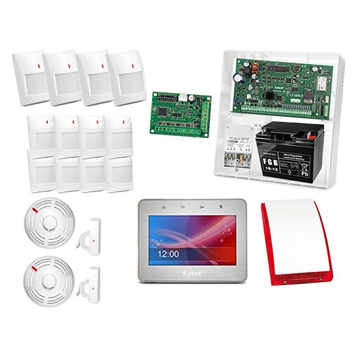 Zestaw alarmowy: Płyta Integra 128-WRL, Manipulator INT-TSG-SSW, 8xCzujnik AQUA PET, 4xCzujka GREY, 2xCzujnik Ciepła i dymu TSD-1, 2xCzujnik zalania FD-1, sygnalizator zewnętrzny SP-4002,akcesoria 