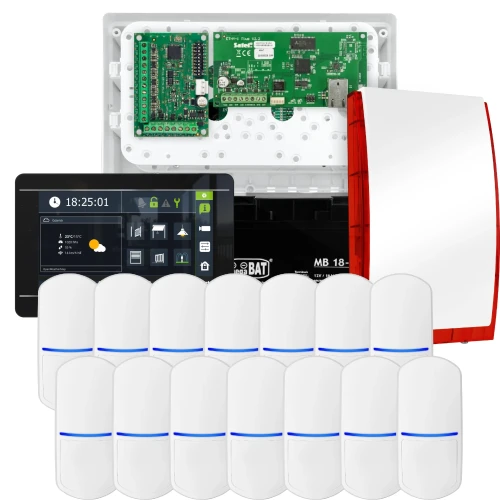 Zestaw alarmowy SATEL INTEGRA 32, 14x czujka PET, sygnalizator, czarny manipulator INT-TSI-B