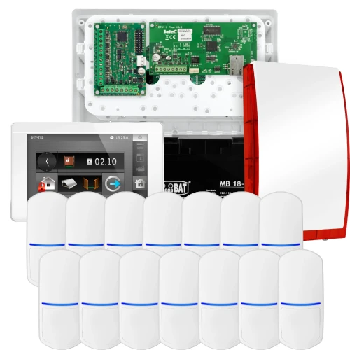 Zestaw alarmowy SATEL INTEGRA 32, 14x czujka , sygnalizator, biały manipulator INT-TSI-W