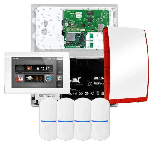 Zestaw alarmowy SATEL INTEGRA 32, 4x czujka PET, sygnalizator, biały manipulator INT-TSI-W, komunikacja LTE