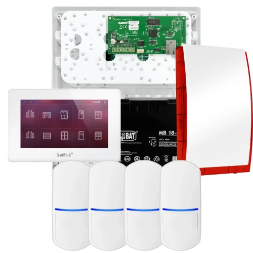 Zestaw alarmowy SATEL INTEGRA 32, 4x czujka PET , sygnalizator, biały manipulator INT-TSH2-W