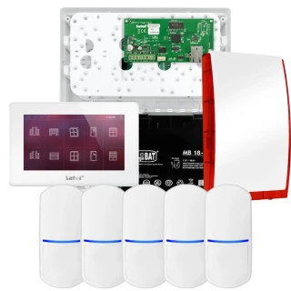 Zestaw alarmowy SATEL INTEGRA 32, 5x czujka PET , sygnalizator, biały manipulator INT-TSH2-W