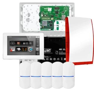 Zestaw alarmowy SATEL INTEGRA 32, 5x czujka , sygnalizator, biały manipulator INT-TSI-W, komunikacja LTE