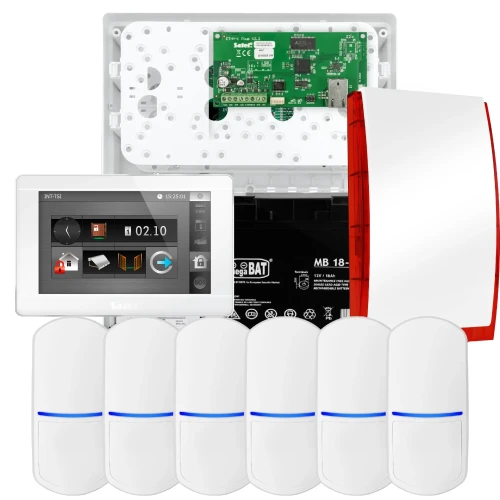 Zestaw alarmowy SATEL INTEGRA 32, 6x czujka PET, sygnalizator, biały manipulator INT-TSI-W