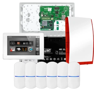 Zestaw alarmowy SATEL INTEGRA 32, 6x czujka , sygnalizator, biały manipulator INT-TSI-W, komunikacja LTE