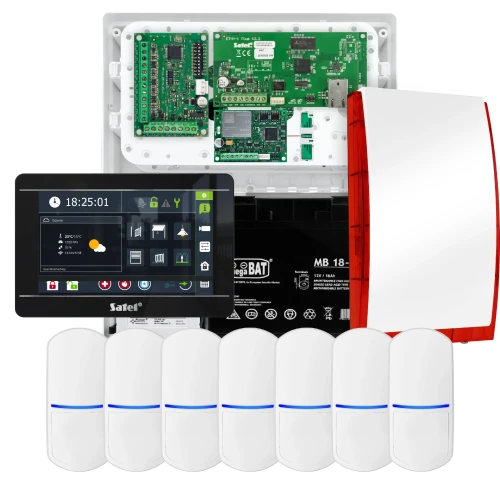 Zestaw alarmowy SATEL INTEGRA 32, 7x czujka , sygnalizator, czarny manipulator INT-TSI-B, komunikacja LTE