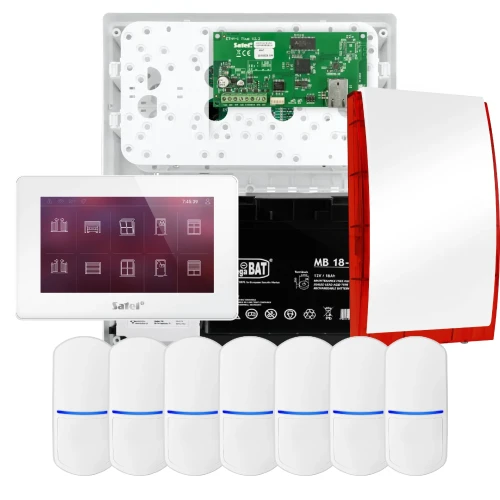Zestaw alarmowy SATEL INTEGRA 32, 7x czujka , sygnalizator, biały manipulator INT-TSH2-W